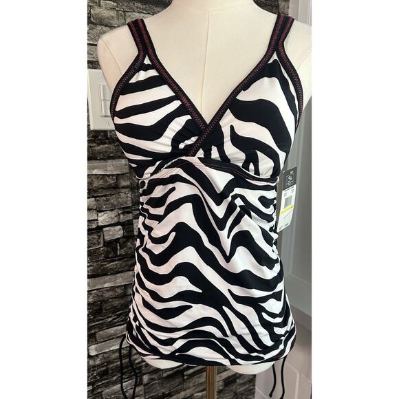 CLEARANCE Tankini Med NWT Cross Front Zebra Ruched w/ Ties Beach Pool Lake Vacay - Picture 1 of 7